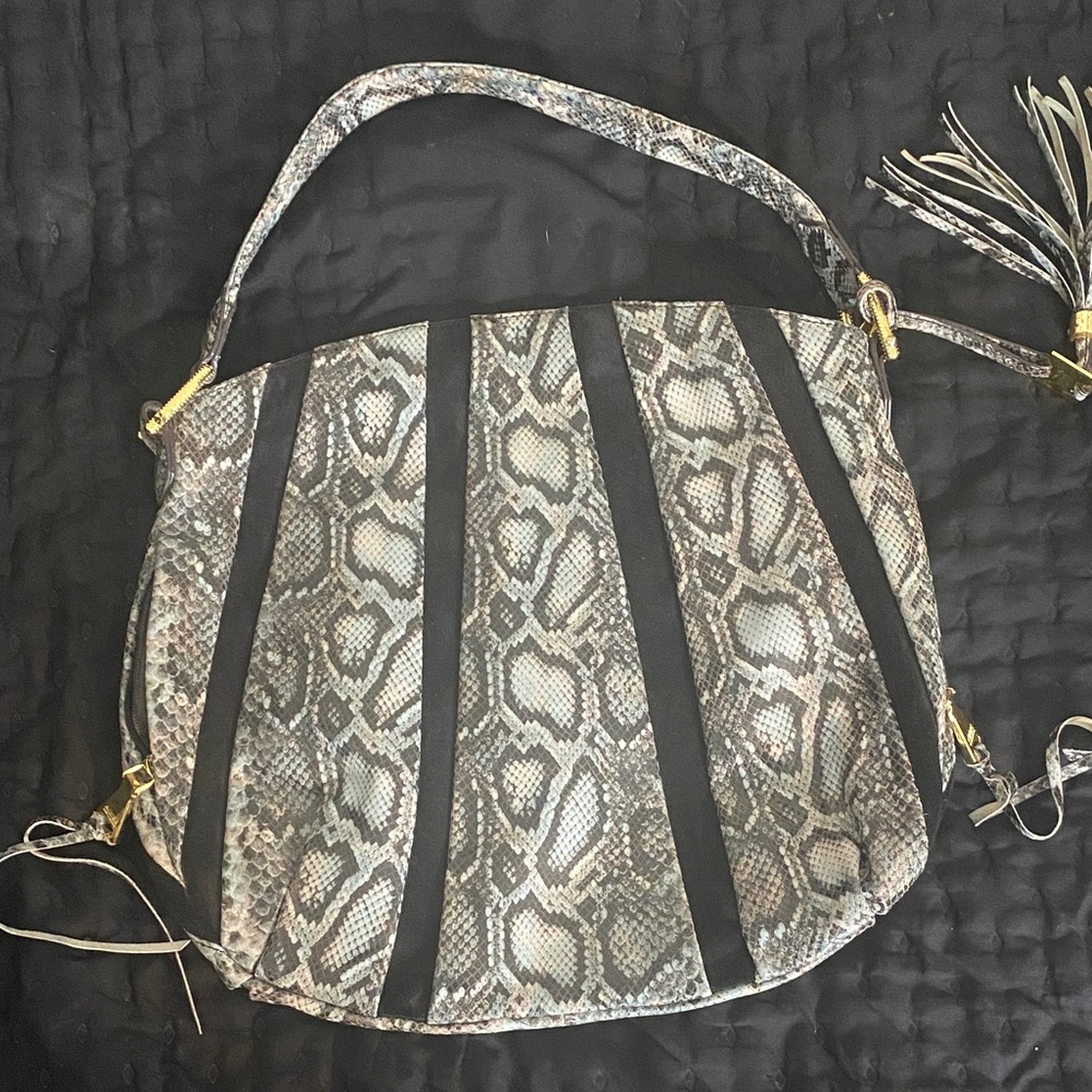Aimee Kestenberg Black and Gray Snake Print Shoulder Bag